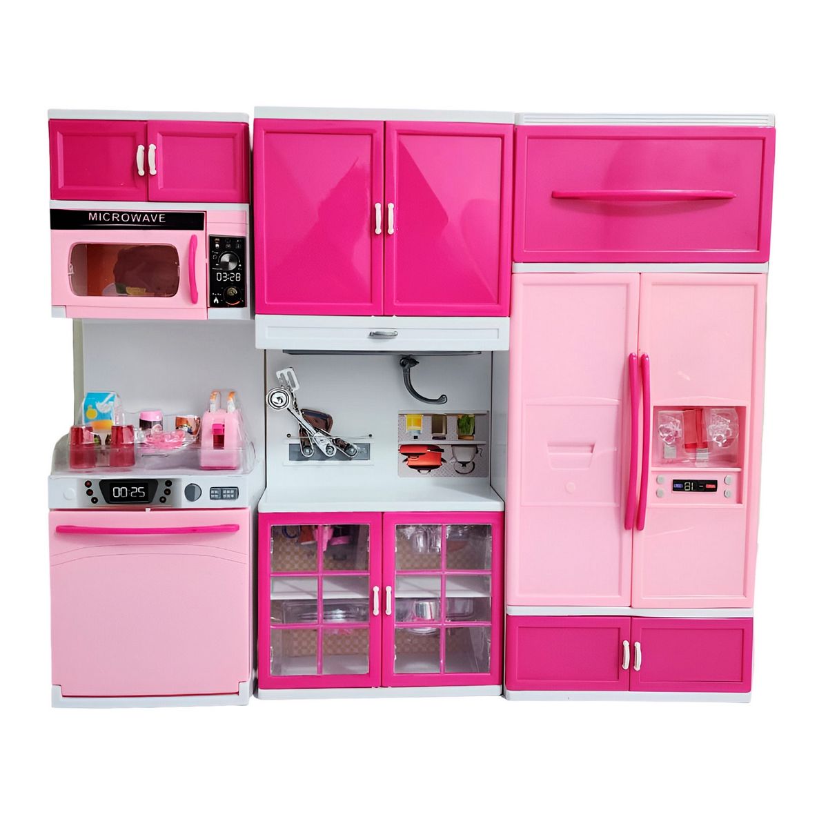 GENERICO - Cocina Muñecas Horno Luz Nevera Sonido 3 Modulos Niñas