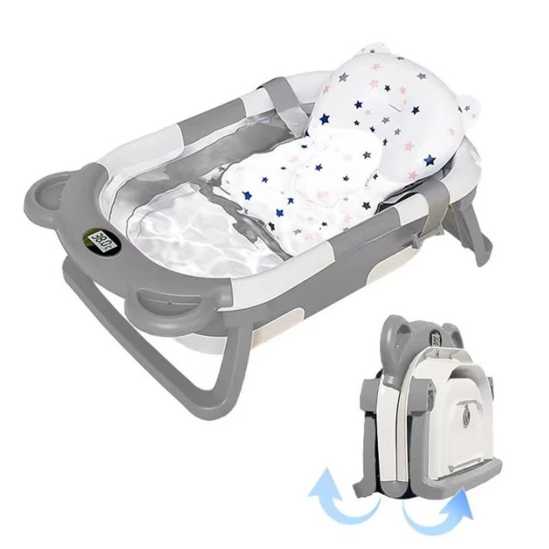 FRAGOLA KIDS - Tina Bañera Plegable Bebe Con Desague Termometro Cojin Gris