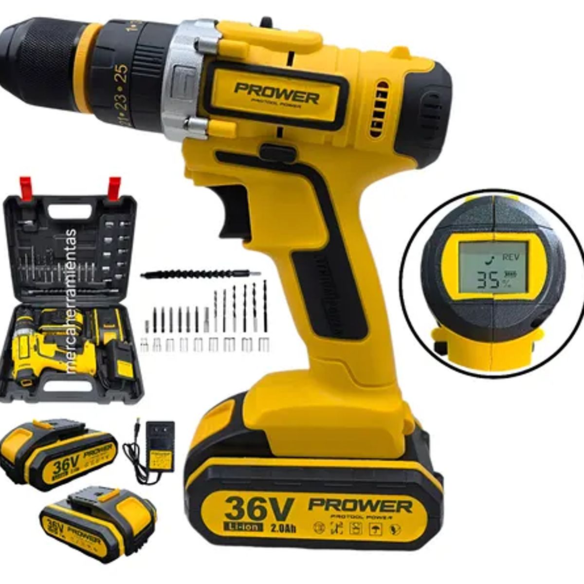 PROTOOL - Taladro Inalámbrico con Pantalla Ta36vlcd Con Maletín 36v Prower + Obsequio