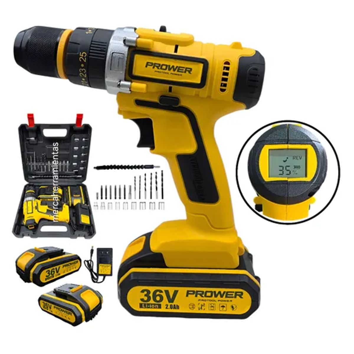 PROTOOL - Taladro Inalámbrico con Pantalla Ta36vlcd Con Maletín 36v Prower + Obsequio