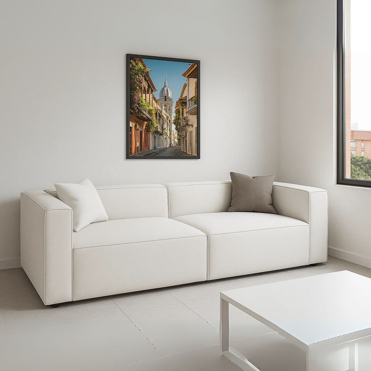 GENERICO - Sofá Gomez 2 Puestos Moderno Moderno Tela antifluidos 160x80x70 Blanco