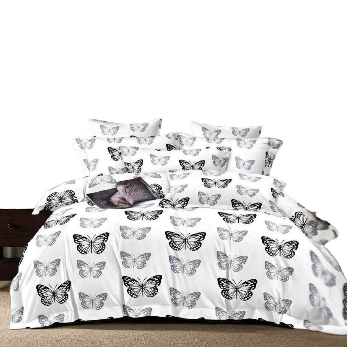 VOYPRE - Edredón Estampado - Unicolor Grueso Tamaño Doble Mariposas Gris Negras