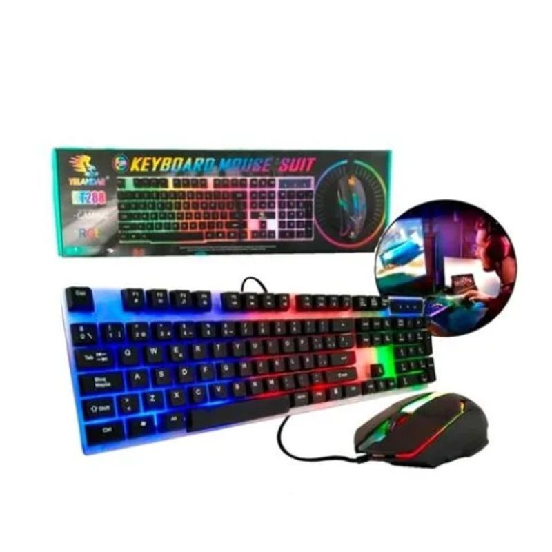 AMERICAN GENERICS - Combo Gamer KT-288 Teclado Iluminado RGB + Mouse Gamer con Cable