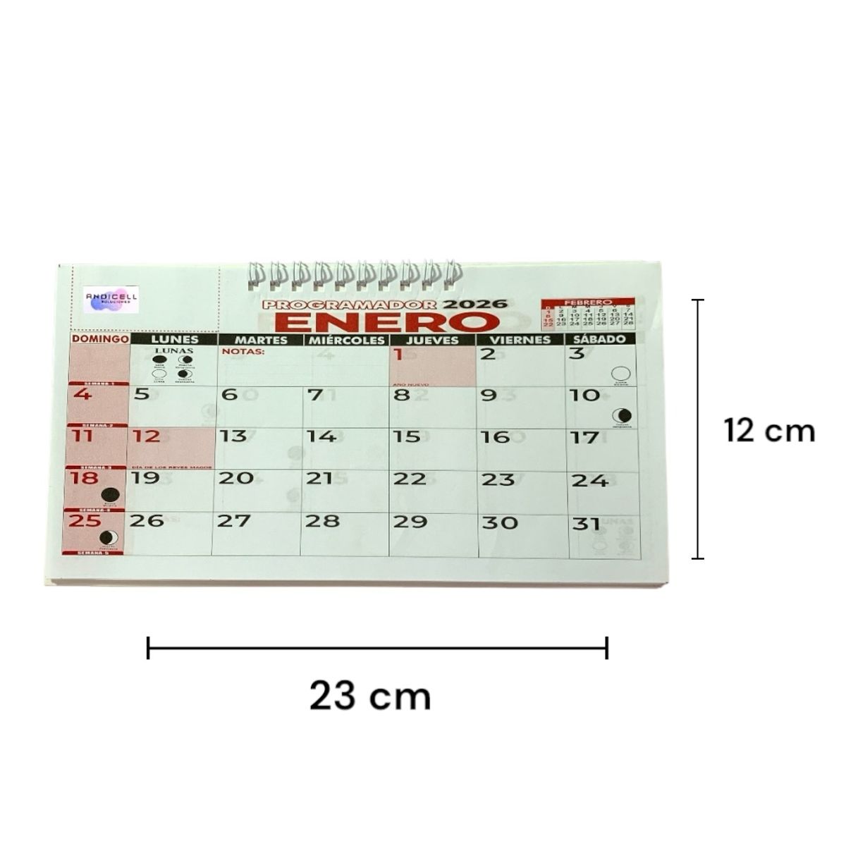 GENERICO - Calendario Programador 2026 Escritorio Pequeño 12x23cm