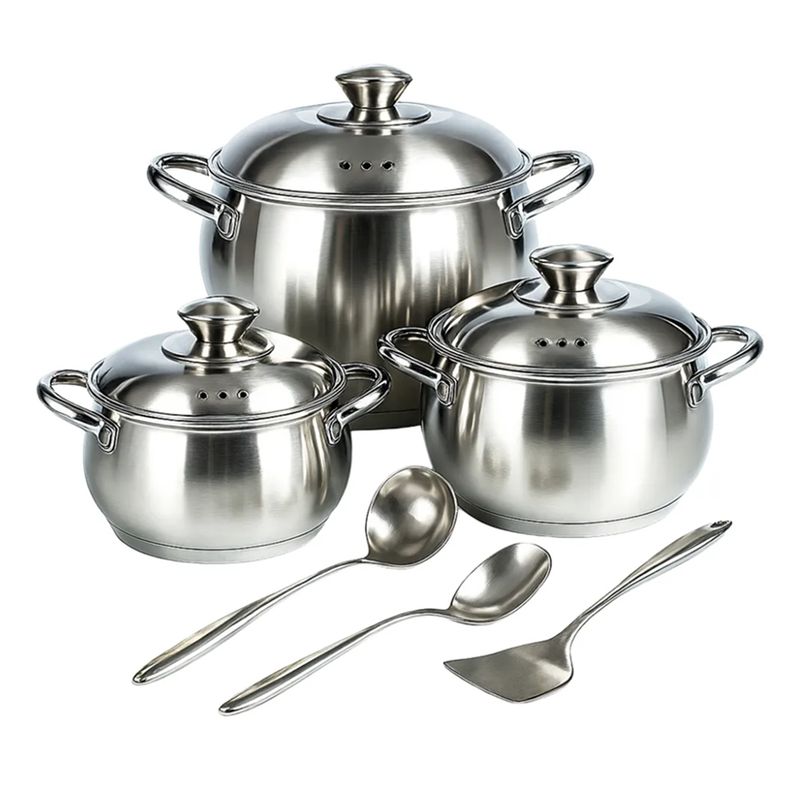 SWISSHOME - Batería de 3 ollas Swisshome Acero inoxidable con accesorios