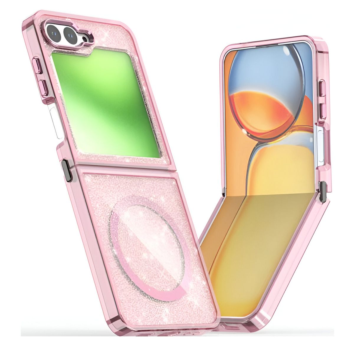 GENERICO - Funda Escarcha Case Compatible Samsung Z Flip 6 Rosa Transparente