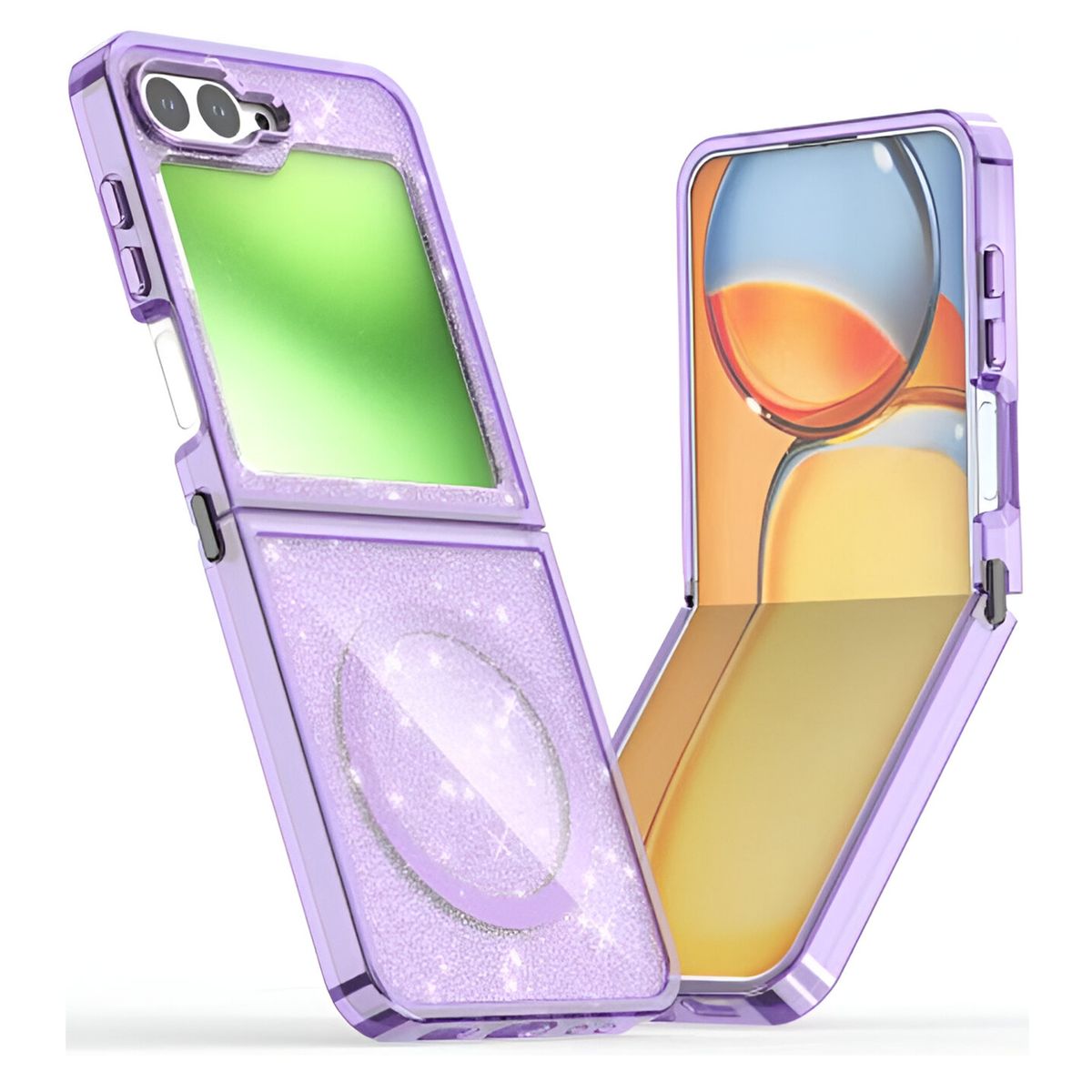 GENERICO - Forro Escarcha Case Compatible Samsung Z Flip 5 Lila Transparente