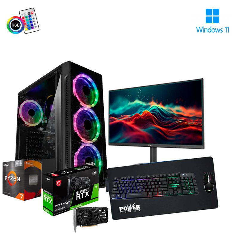 AMD - PC GAMER RYZEN 7 5700G 32GB RAM + RTX 3050 6GB CON MONITOR 22" FULL HD