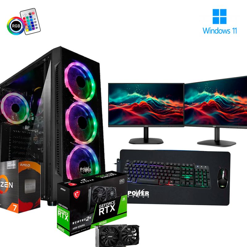 AMD - PC GAMER RYZEN 7 5700G 32GB RAM + RTX 3050 6GB CON DOBLE MONITOR 22" FULL HD