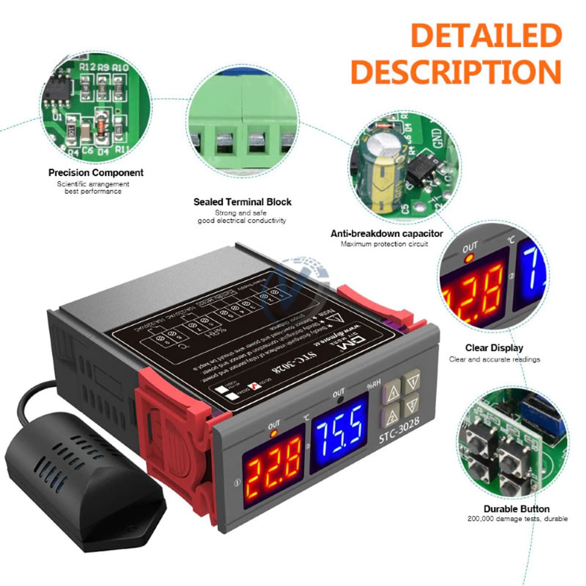 GENERICO - Termostato Stc 3028 Humedad Temperatura 110v-220v Incubadora