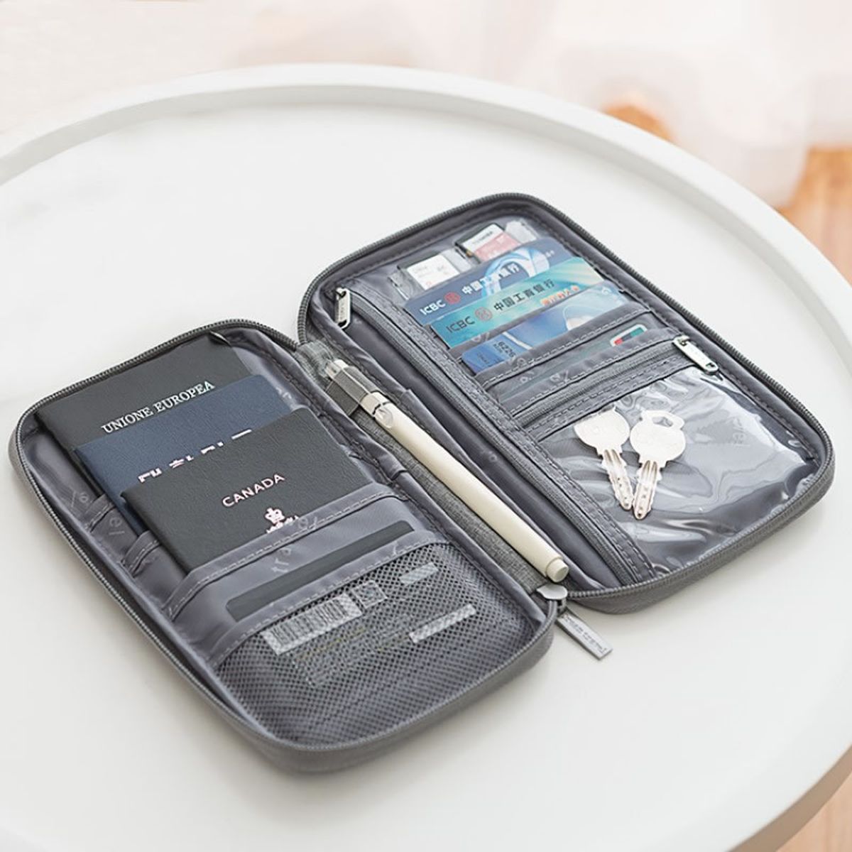 GENERICO - Porta Documentos Organizador Viaje Pasaporte Tarjetas Llaves Azul