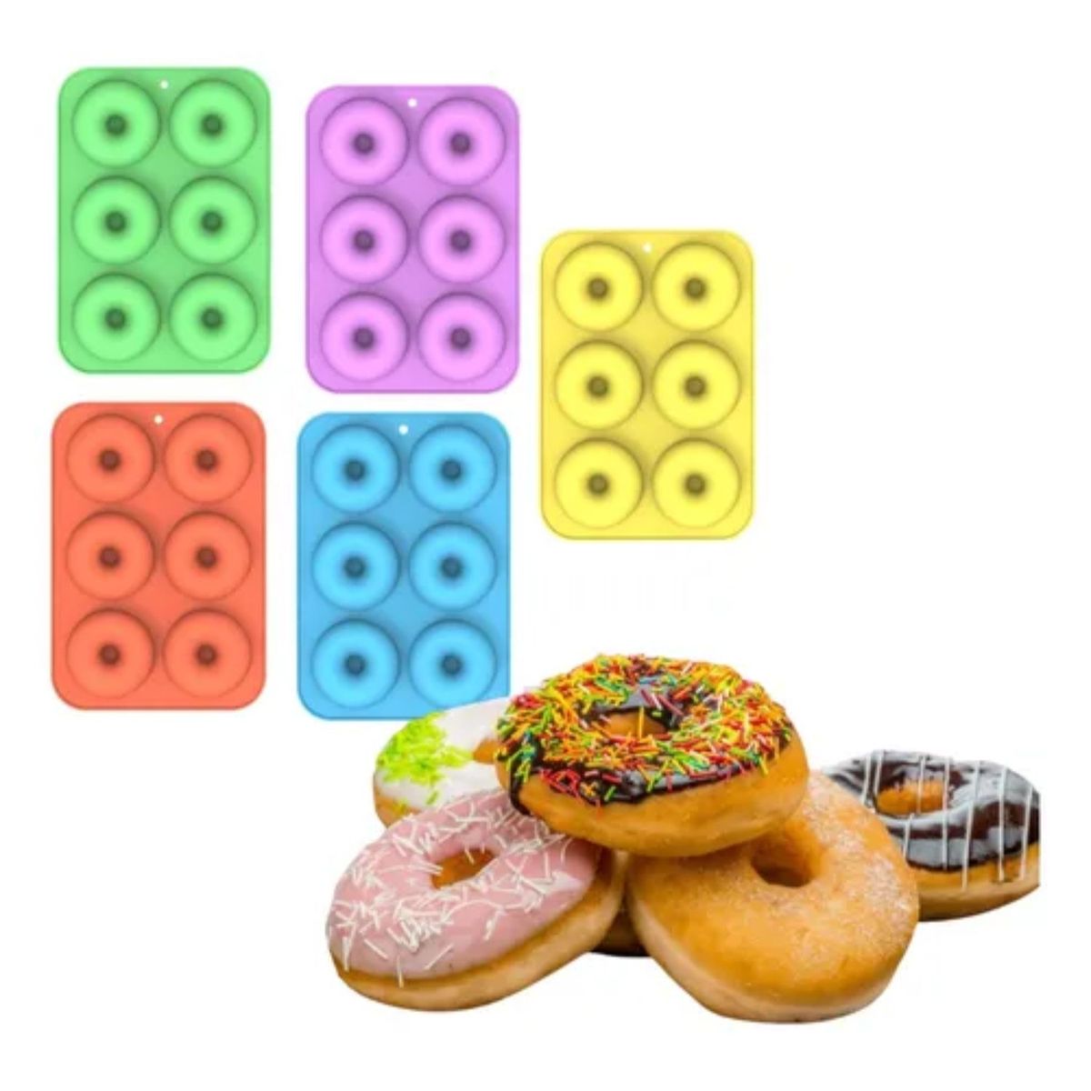 TELEPRODUCTOSBOGOTA - Molde Silicona Donut Donas Antiadherente 6 Compartimientos