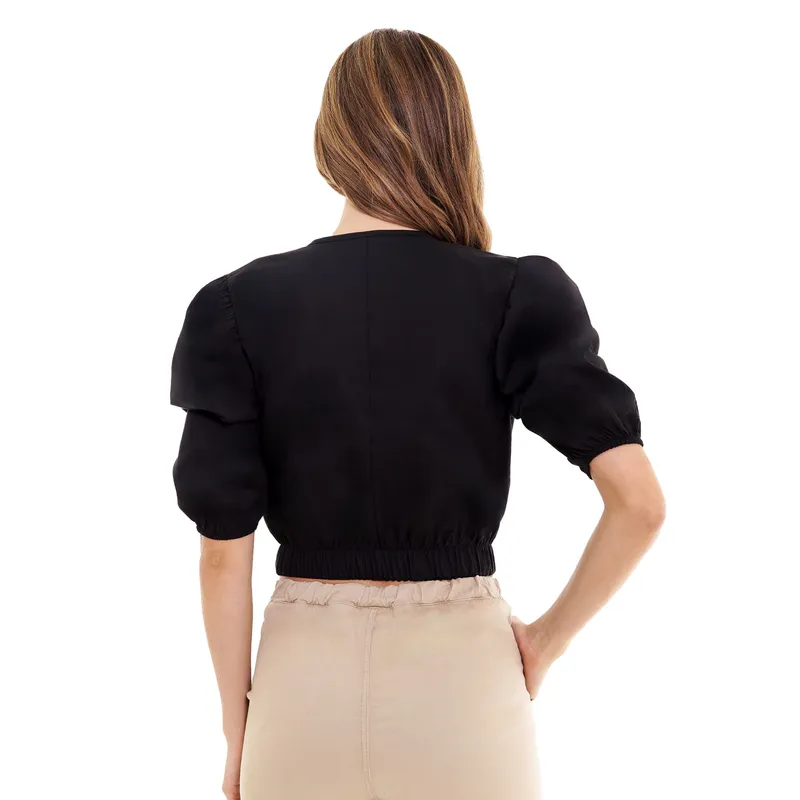 BELIFE - Blusa negra con manga bombacha para mujer