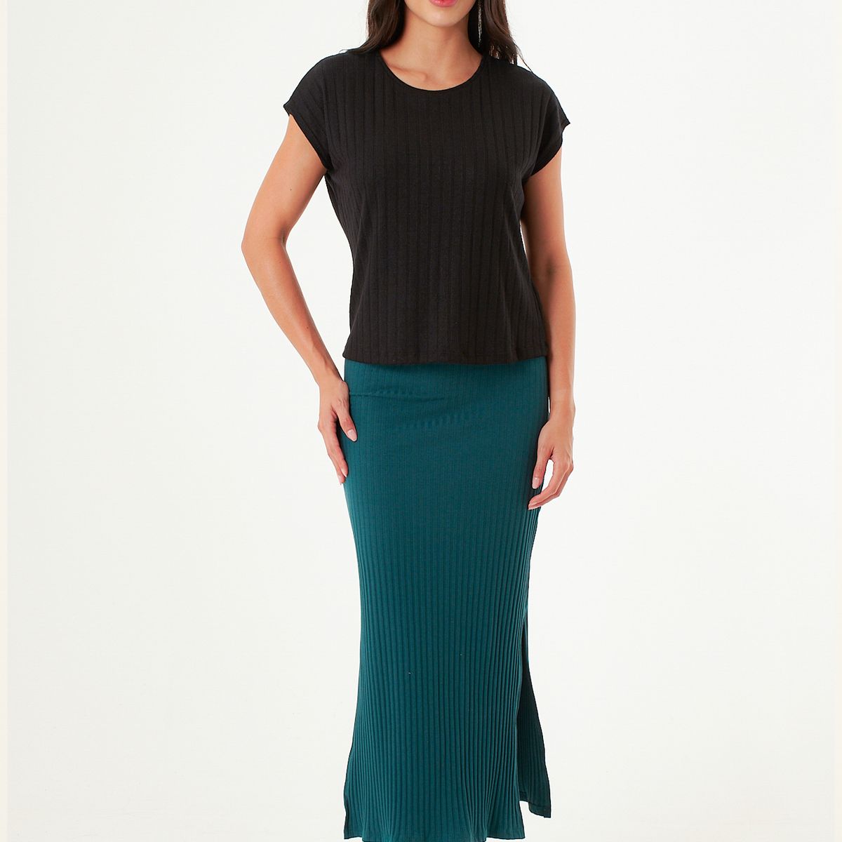 BELIFE - Falda larga verde para mujer