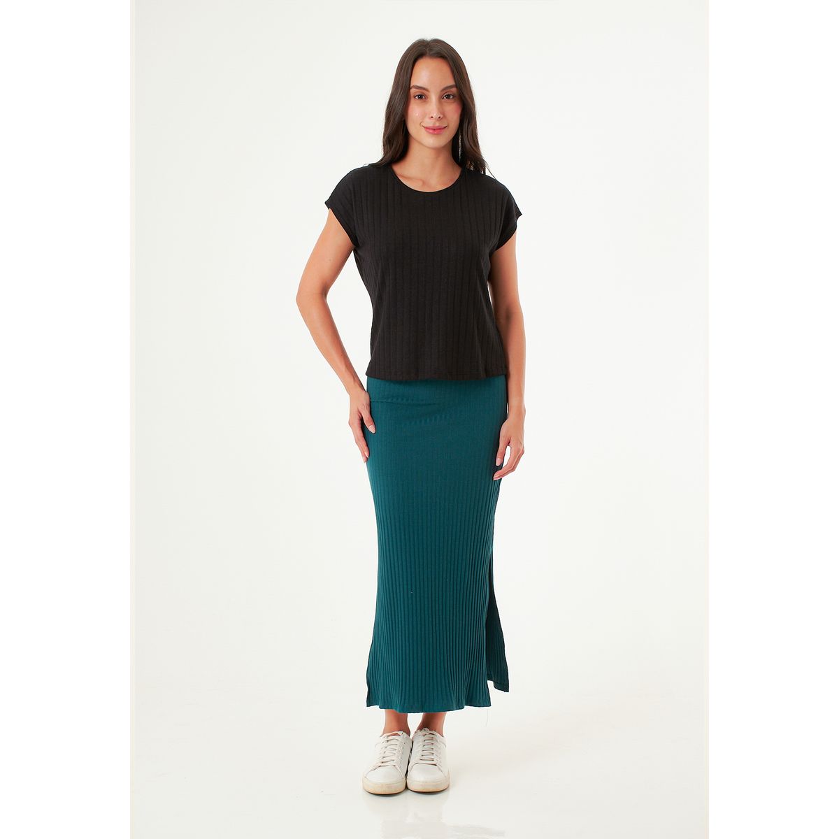 BELIFE - Falda larga verde para mujer