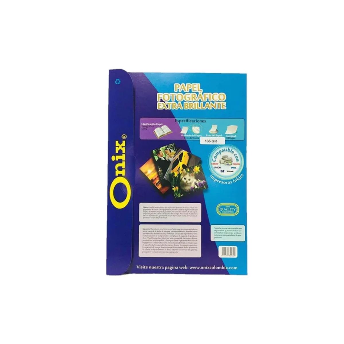 ONIX - Papel Fotográfico Onix A4 135 gr x 20 Hojas Brillante Autoadhesivo