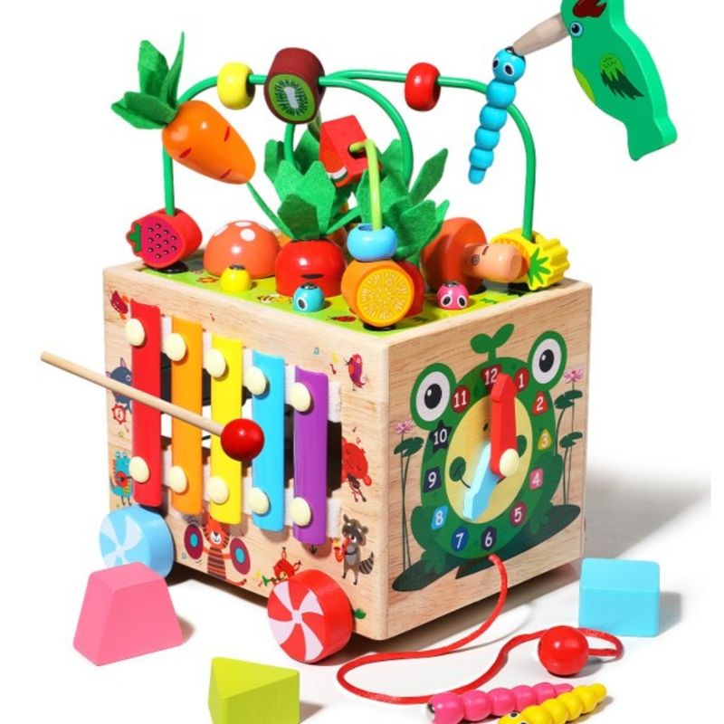 AMERICAN GENERICS - Cubo Didactico Madera Montessori 8en1 Con Xilfono Para Niños
