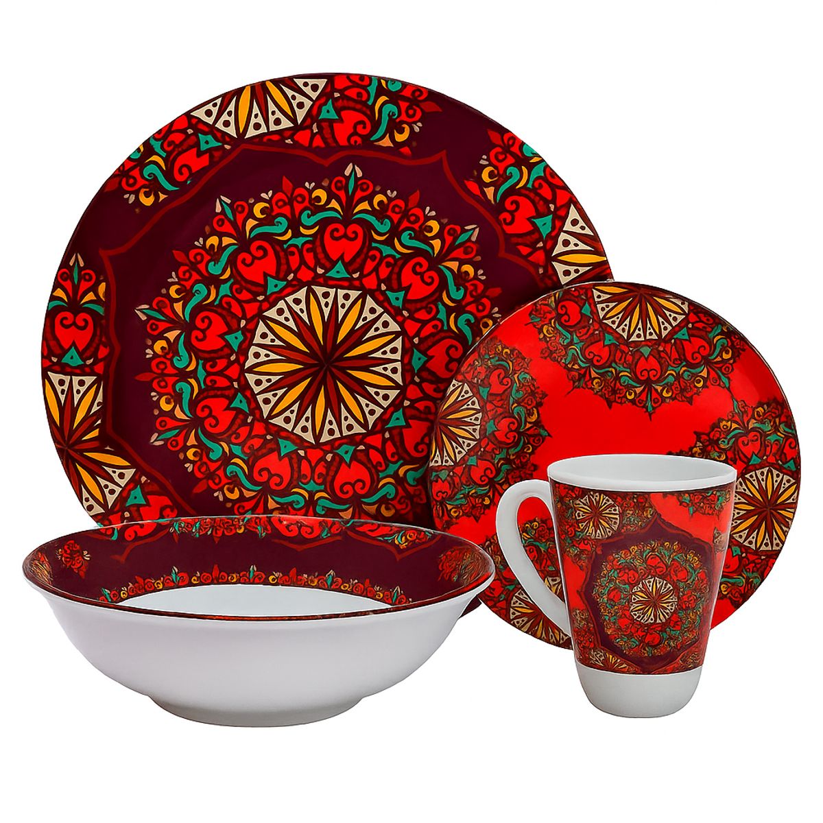 KITCHENWARE - VAJILLA EN MELAMINA CLASICA ARMONIA ROJA 16 PIEZAS
