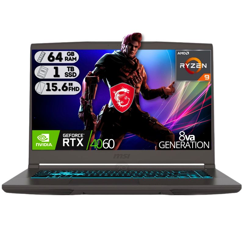 MSI - Portatil Gamer Thin A15 AMD Ryzen 9-8945HS RAM 64GB SSD 1TB RTX 4060 8GB