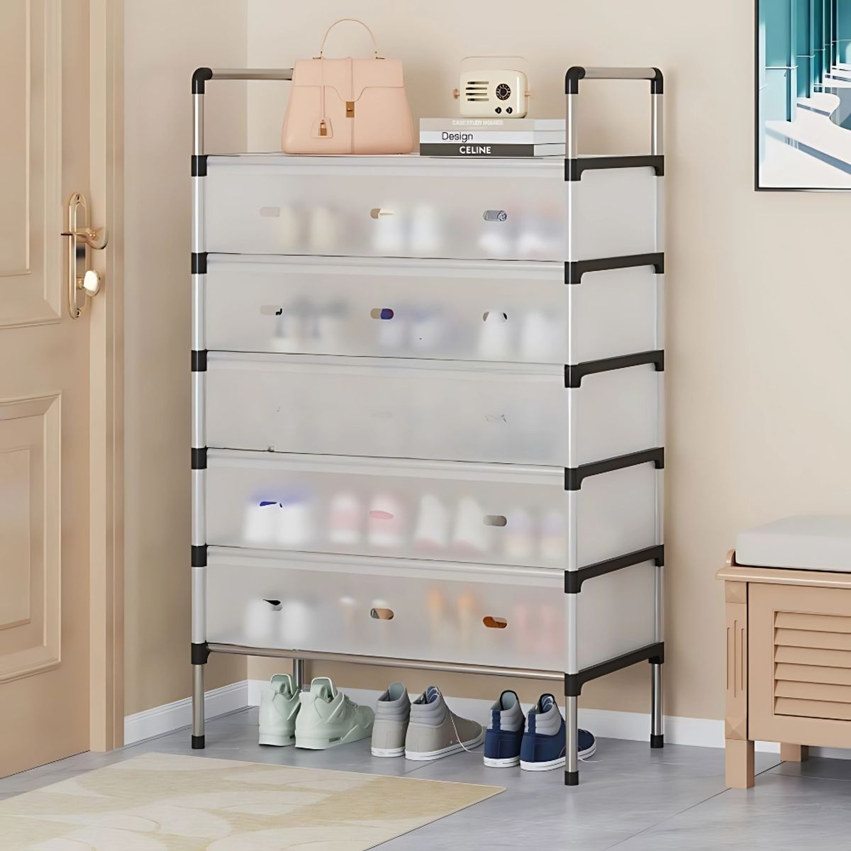 TECNOHOGAR JS - Estante Zapatos Organizador Zapatero Metálico Anti Polvo