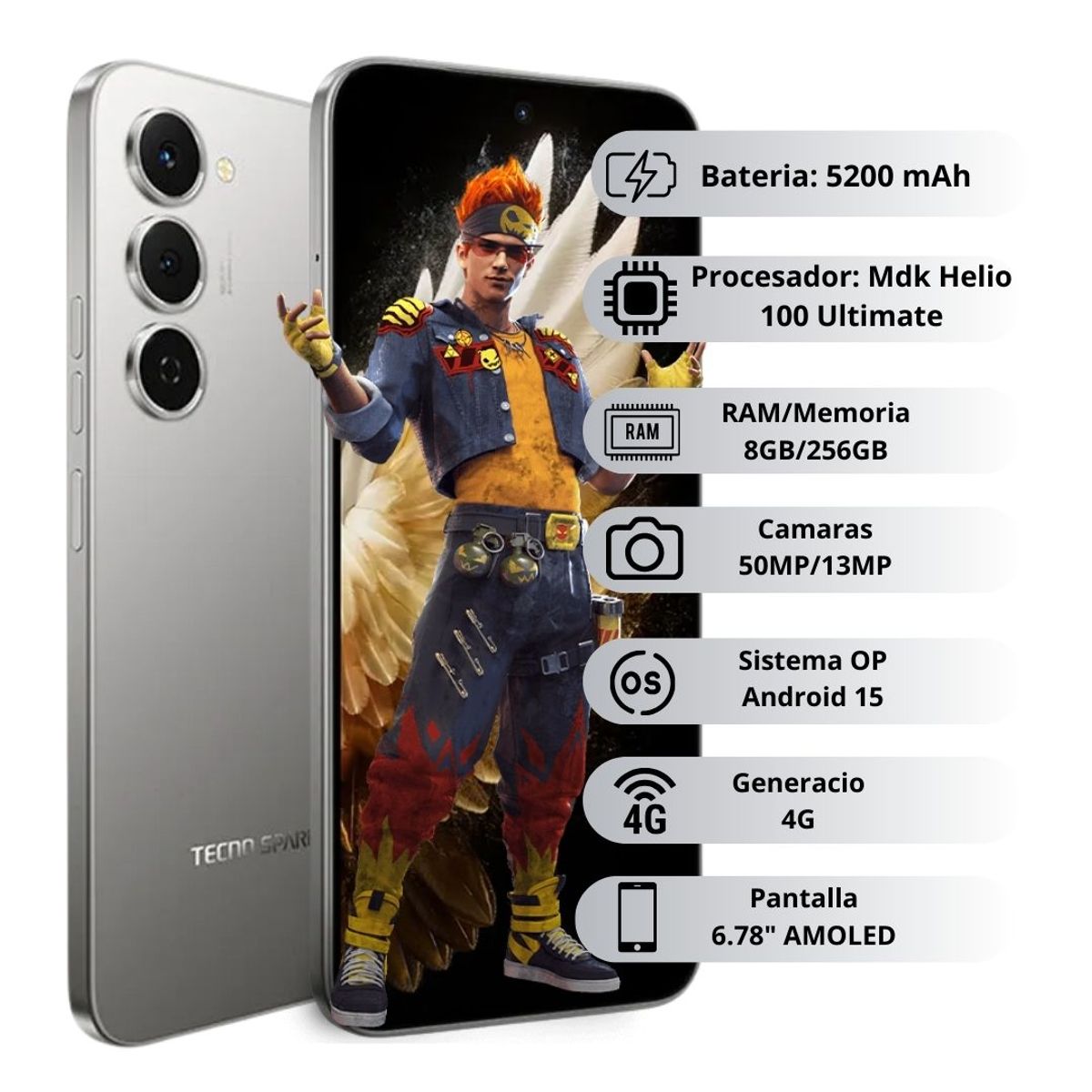 TECNO MOBILE - Celular Tecno Spark 40 Pro 256GB/8GB - Titanium