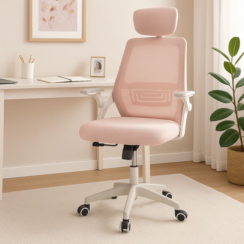 GENERICO - Silla de Oficina Ergonómica Rosada con Reposabrazos Abatibles