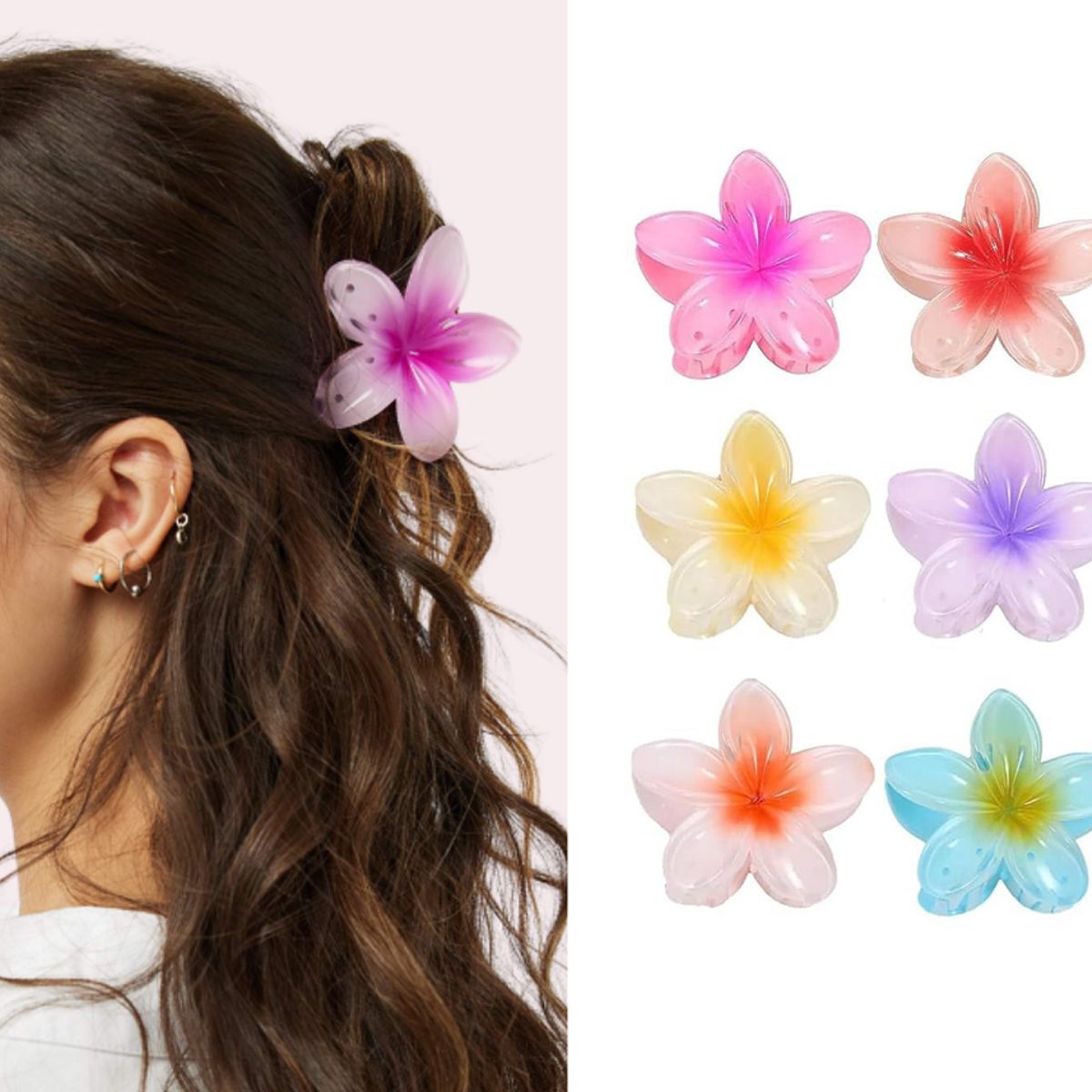 GENERICO - Set x 6 Pinza Caimán Gancho Flor Hawaiana Pelo Cabello