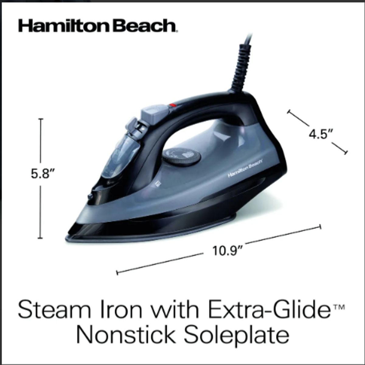 HAMILTON BEACH - Plancha De Ropa Suela Antiadherente Extra Glide  Negro