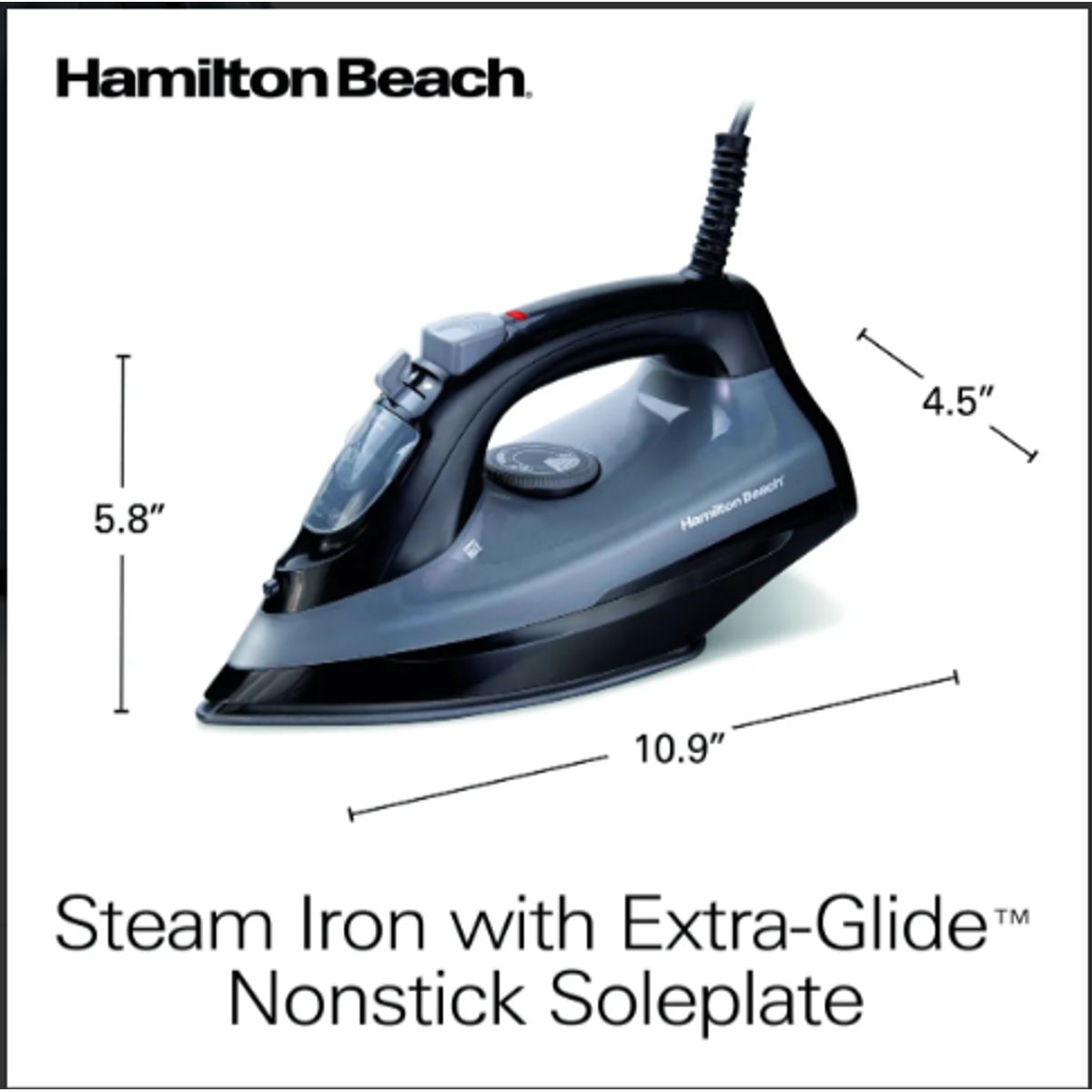 HAMILTON BEACH - Plancha De Ropa Suela Antiadherente Extra Glide  Negro