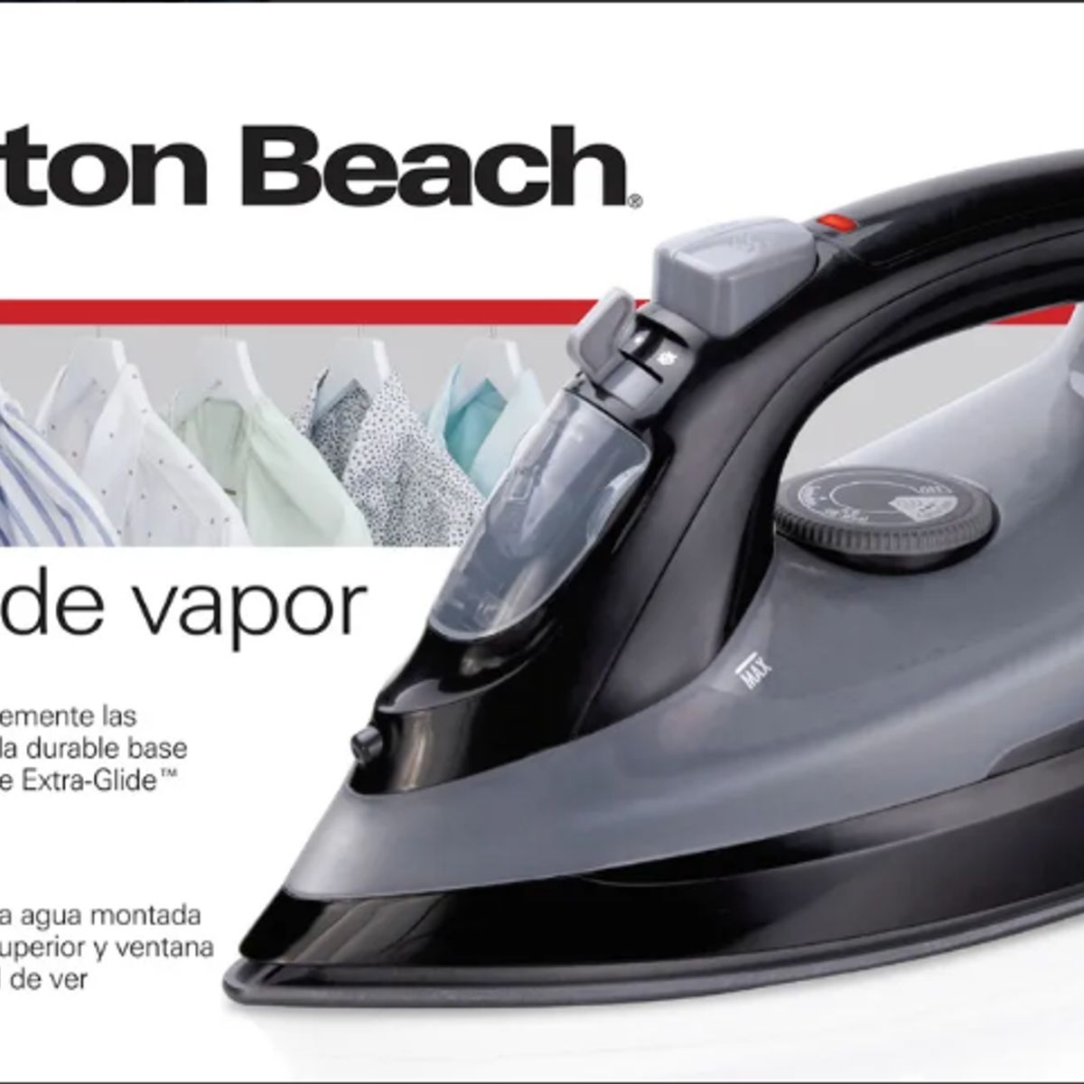 HAMILTON BEACH - Plancha De Ropa Suela Antiadherente Extra Glide  Negro