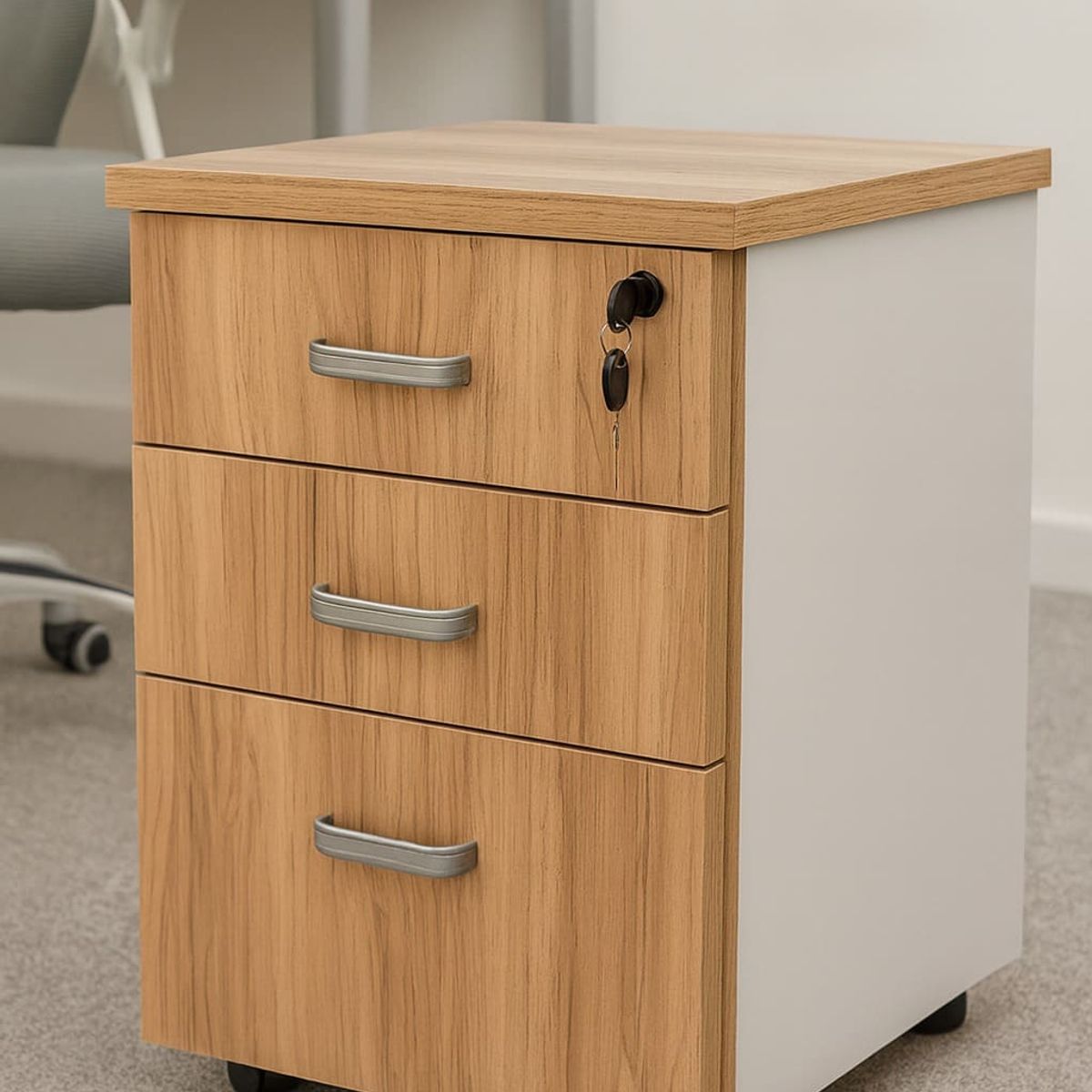 GENERICO - Cajonera organizadora de oficina 3 cajones con cerradura seguridad