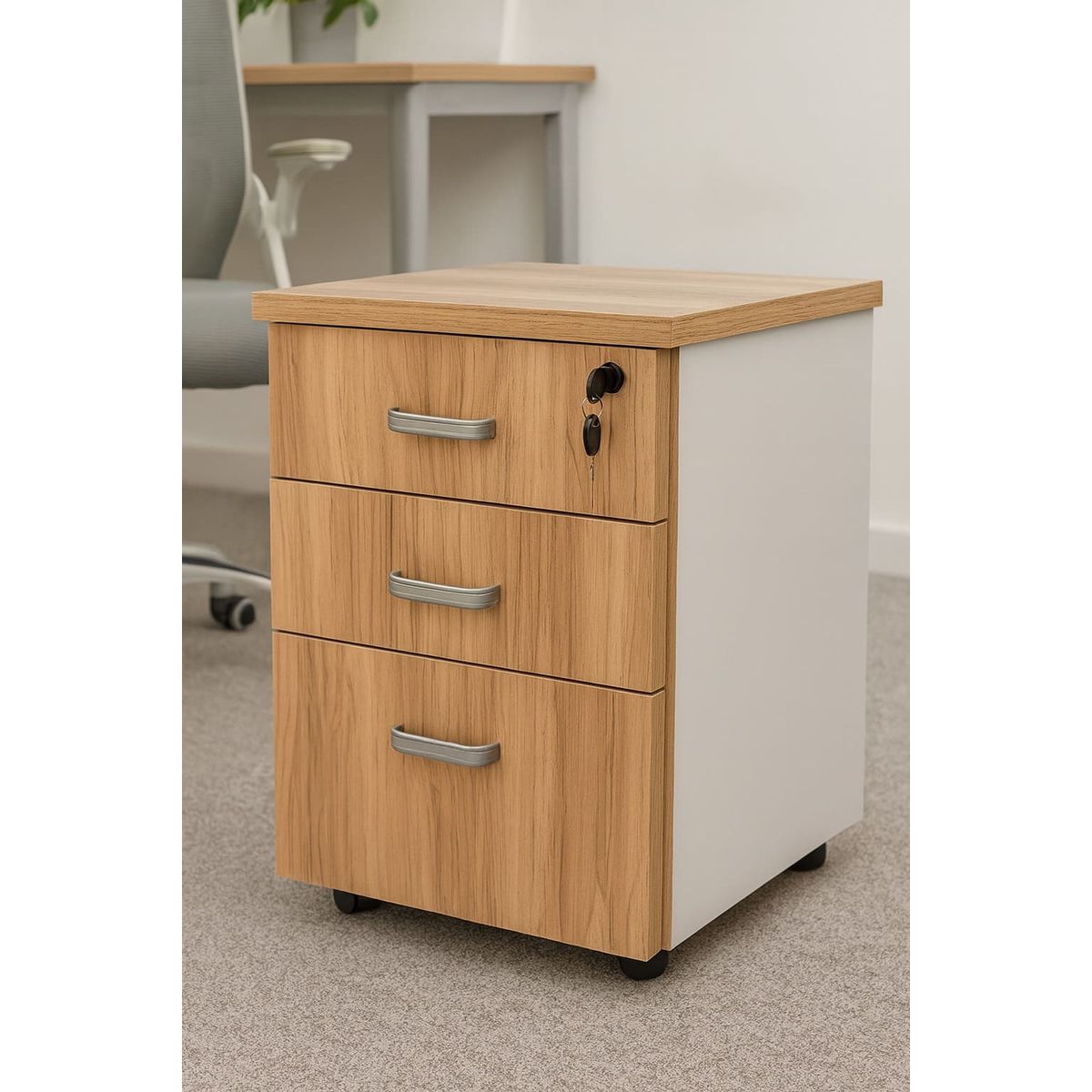 GENERICO - Cajonera organizadora de oficina 3 cajones con cerradura seguridad