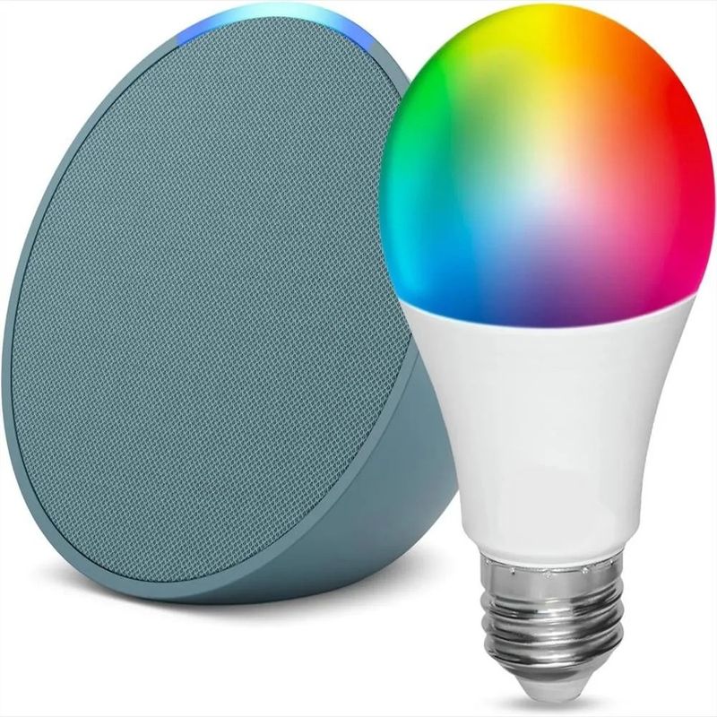 AMAZON - Echo Pop Amazon Parlante Intel Alexa Azul + Bombillo LED 9w