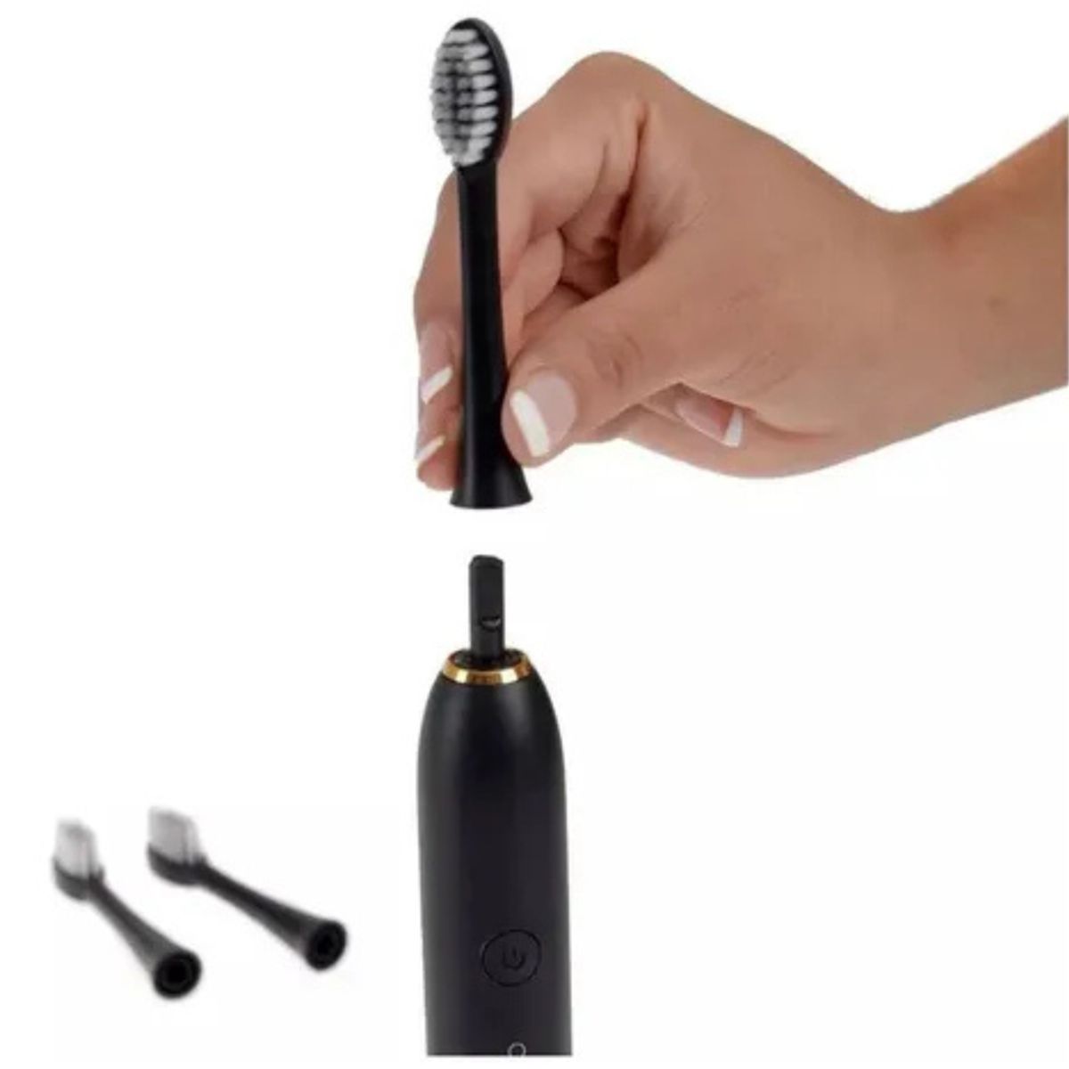 GENERICO - Cepillo De Dientes Color Negro Eléctrico Recargable con 4 Cabezales Cuidado Completo