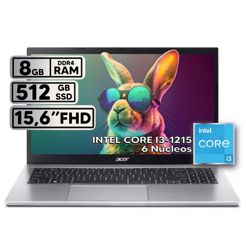 ACER - PORTÁTIL ACER INTEL CORE i3 1215U RAM 8GB SSD 512GB 156″ FHD SILVER