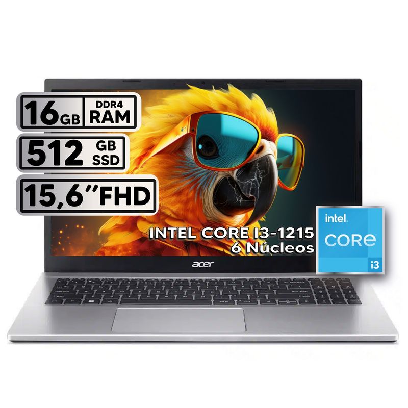 ACER - PORTÁTIL ACER INTEL CORE i3 1215U RAM 16GB SSD 512GB 156″ FHD SILVER