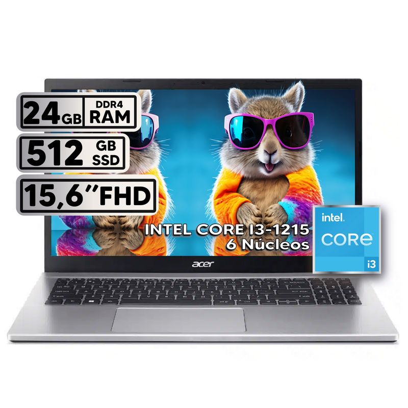 ACER - PORTÁTIL ACER INTEL CORE i3 1215U RAM 24GB SSD 512GB 156″ FHD SILVER