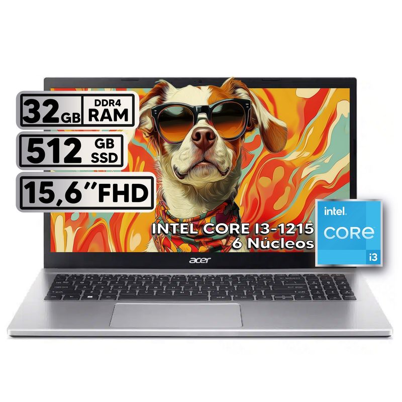 ACER - PORTÁTIL ACER INTEL CORE i3 1215U RAM 32GB SSD 512GB 156″ FHD SILVER