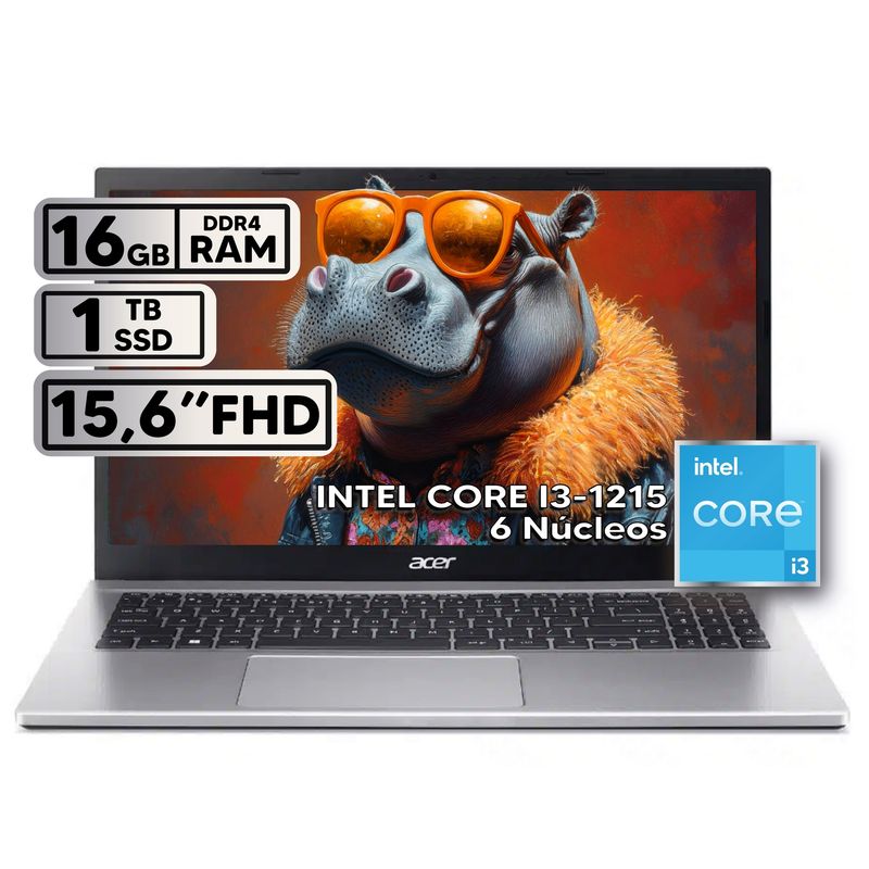ACER - PORTÁTIL ACER INTEL CORE i3 1215U RAM 16GB SSD 1TB 156″ FHD SILVER
