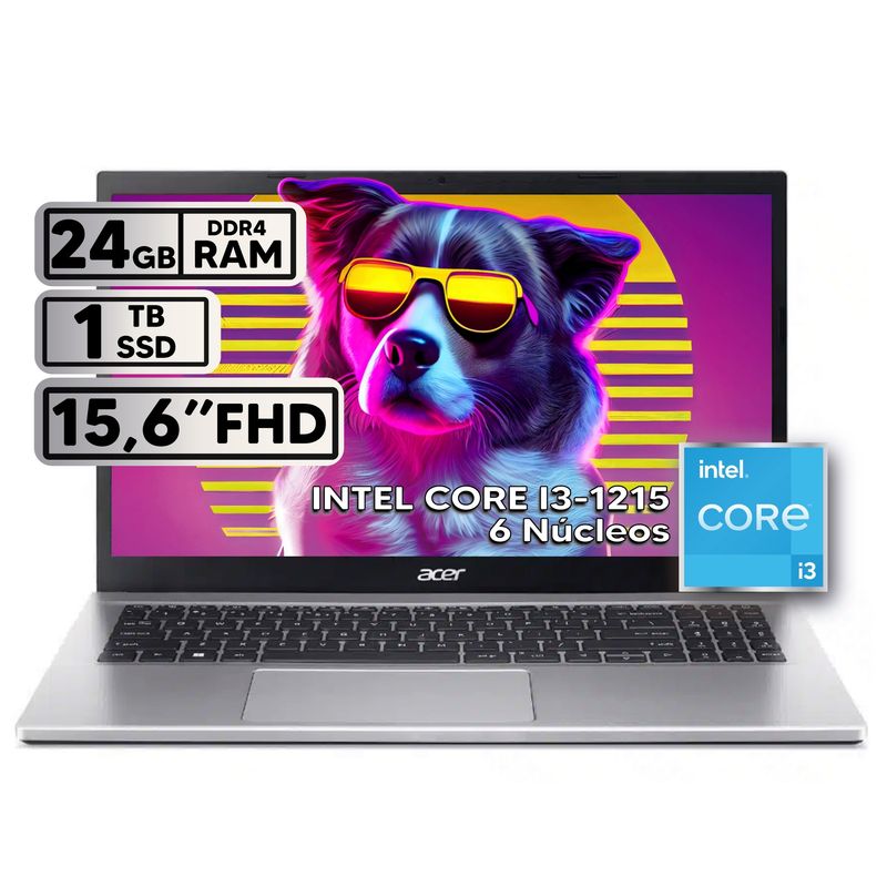 ACER - PORTÁTIL ACER INTEL CORE i3 1215U RAM 24GB SSD 1TB 156″ FHD SILVER