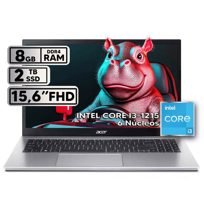 ACER - PORTÁTIL ACER INTEL CORE i3 1215U RAM 8GB SSD 2TB 156″ FHD SILVER
