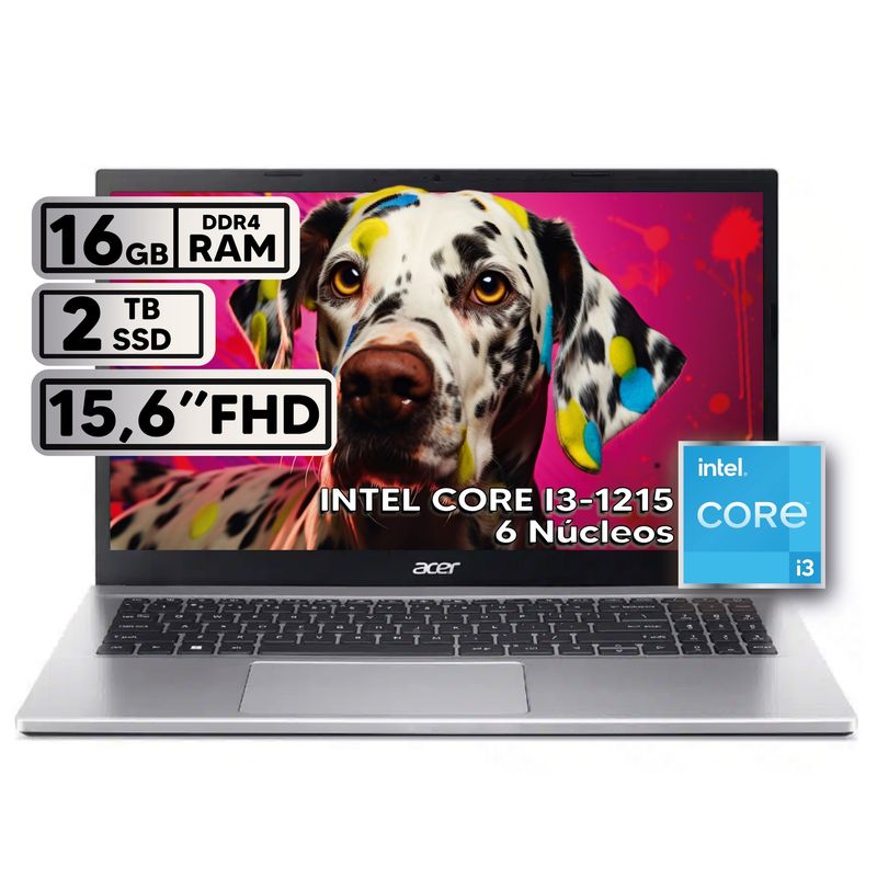 ACER - PORTÁTIL ACER INTEL CORE i3 1215U RAM 16GB SSD 2TB 156″ FHD SILVER