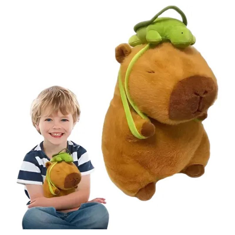 GENERICO - Muñeco Peluche Capibara 23cm con Mochila Tortuga Tierno y Divertido