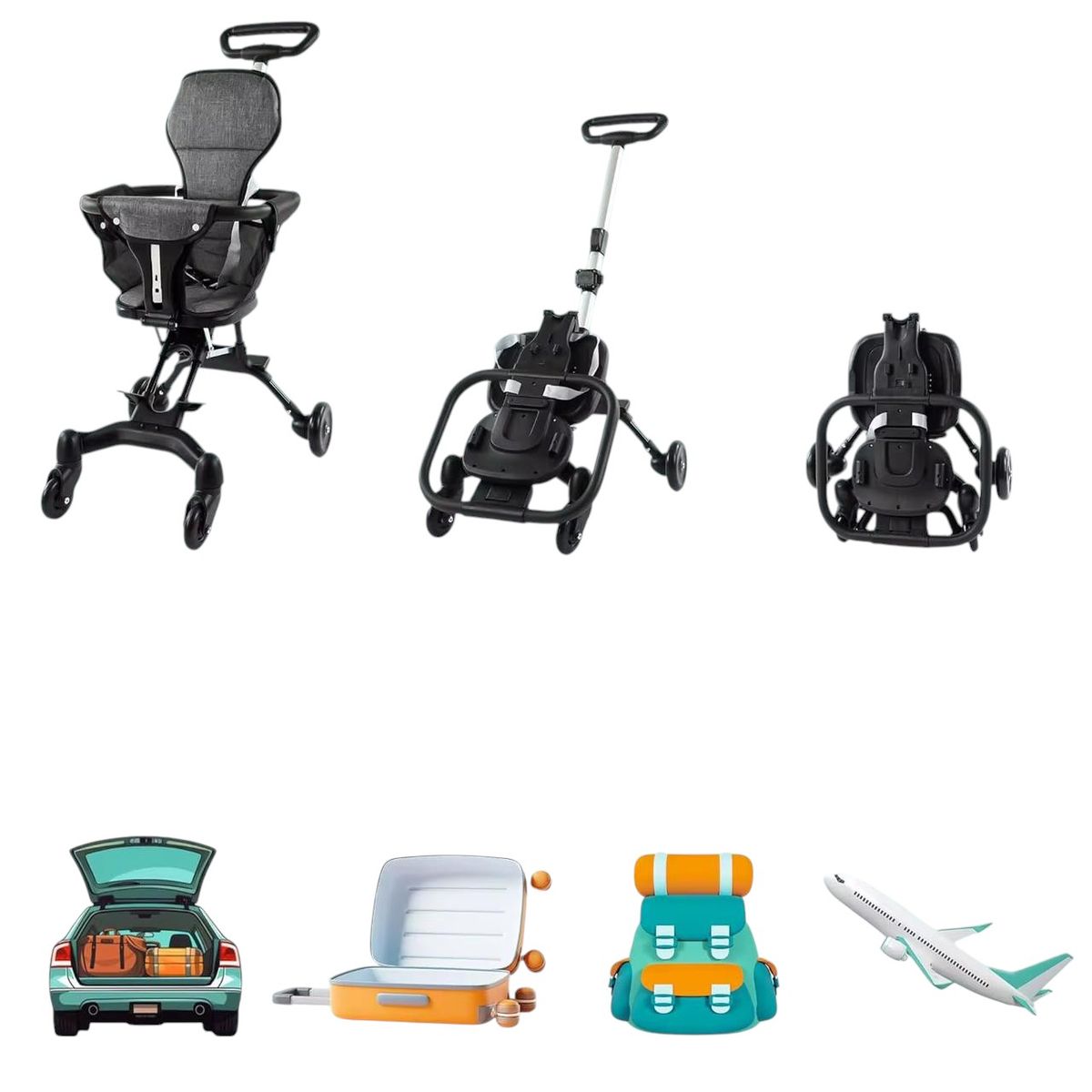 GENERICO - Coche Paseador Plegable Reversible Con Capota