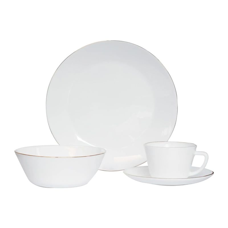 HOME ELEMENTS - Vajilla de Vitrocerámica 416 Piezas Decorada Borde Dorado HEVV-1609