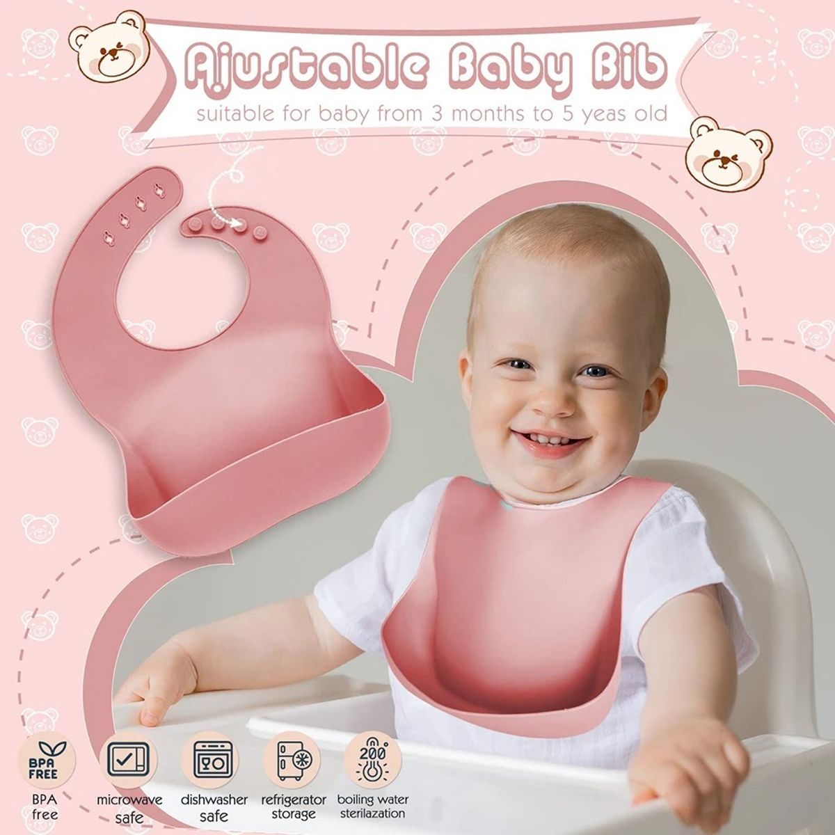 GENERICO - Vajillas para bebe BPA FREE silicona rosa cuchara y tenedor