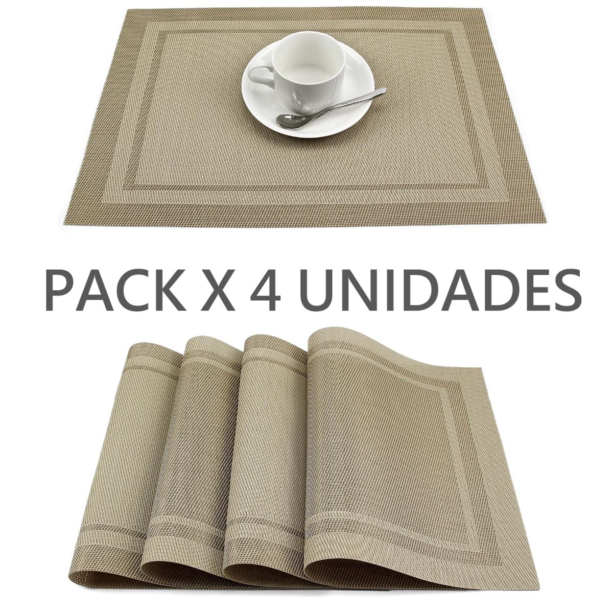 GENERICO - Individuales X 4 Unid Manteles Rectangular Pvc Mesa Comedor Lavables