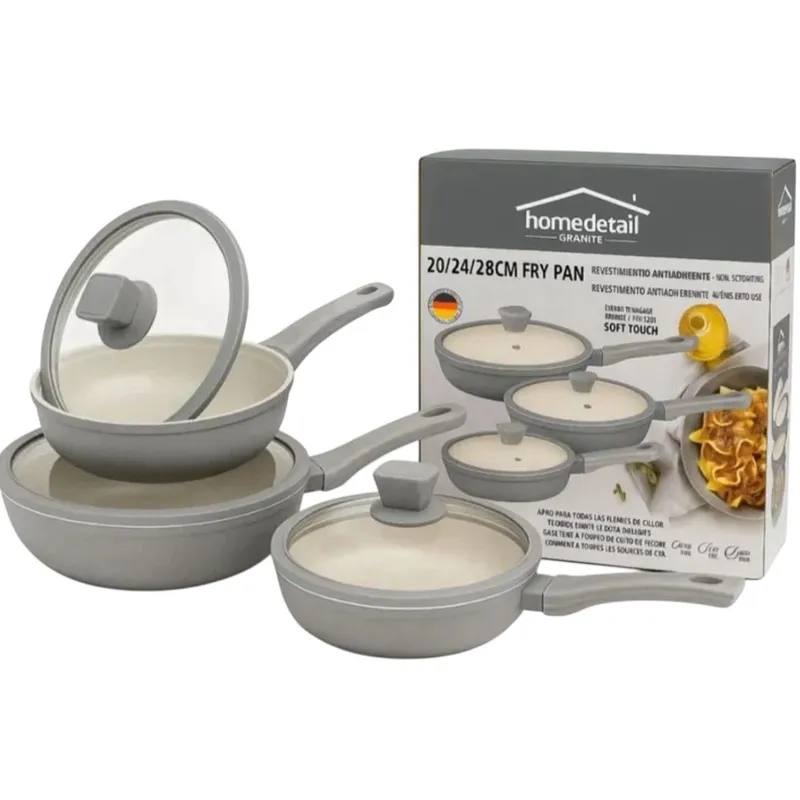 GENERICO - Juego Set Sartenes x6 Granito Marmol Ceramica Antiadherente Gris