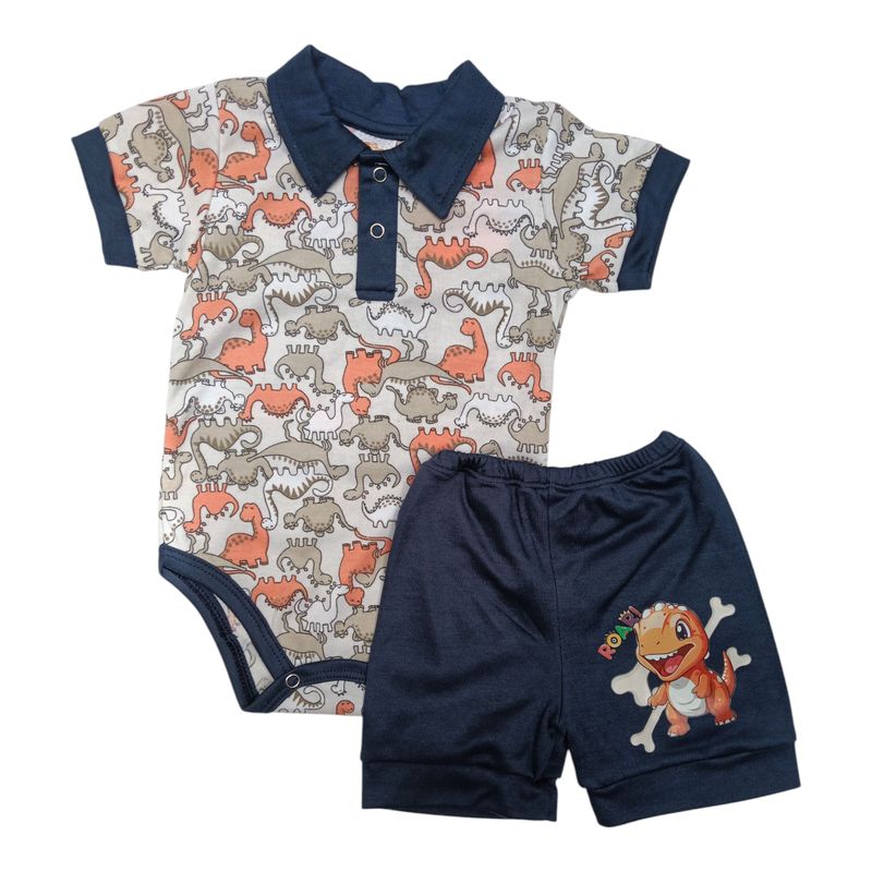 BABY MAS - CONJUNTO ROPA NIÑO MAMELUCO + SHORT TL 0 A 6 MESES DINOSAURIOS