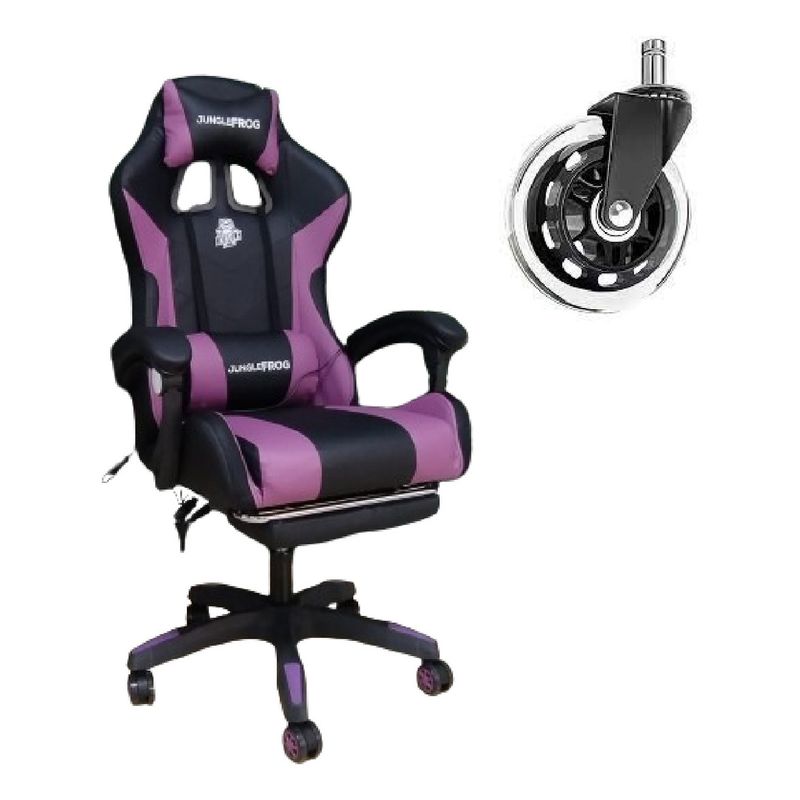 GENERICO - Silla Gamer Junglefrog Pro Lila con Luces LED Parlantes y Reposapiés